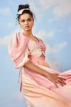 Sonam Parmar Jhawar_Coral Soft Linen Printed Swish V Neck Juliet Midi Dress  _Online_at_Aza_Fashions