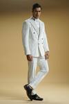 Buy_Kommal Sood_White Velvet Stripe Pattern And Pearl Embroidered Blazer Trouser Set  _Online_at_Aza_Fashions