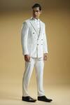 Shop_Kommal Sood_White Velvet Stripe Pearl Embroidered And Pattern Blazer Trouser Set _Online_at_Aza_Fashions