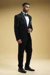 Shop_Kommal Sood_Black Kupro Embroidered Cutdana Tuxedo Set With Bow-tie _Online_at_Aza_Fashions