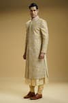 Kommal Sood_Beige Dupion Silk Embroidered Cutdana Embellished And Sherwani Set  _at_Aza_Fashions