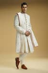 Buy_Kommal Sood_Off White Silk Dupion Embroidered Floral Jaali Sherwani Set With Stole  