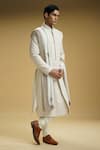 Buy_Kommal Sood_Off White Dupion Silk Embroidered Paisley Motifs Sherwani Set With Stole  