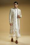 Buy_Kommal Sood_Off White Georgette, Cotton, Silk Sequins Embroidered Front-open Sherwani Set_Online_at_Aza_Fashions