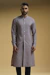 Kommal Sood_Purple Cotton Silk Solid Front-open Kurta And Trousers Set  _Online_at_Aza_Fashions