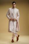 Shop_Kommal Sood_Pink Dupion Silk Embroidery Paisley Floral And Sherwani Set  _Online_at_Aza_Fashions