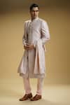 Kommal Sood_Pink Dupion Silk Embroidery Paisley Floral And Sherwani Set  _at_Aza_Fashions