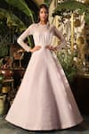 Buy_Sahil Kochhar_Purple Organza Net Embroidery Bead Round Lilac Gown With Sheer Yoke 