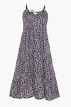 Reistor_Purple Poplin Printed Geometric V Neck Multi Mayhem Dress  _Online_at_Aza_Fashions