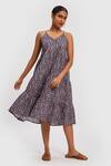 Buy_Reistor_Purple Poplin Printed Geometric V Neck Multi Mayhem Dress  _Online_at_Aza_Fashions