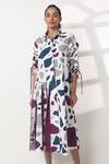Studio Moda India_Blue 100% Cotton Printed Terrazo Collared Neck And Shirt Dress  _Online_at_Aza_Fashions