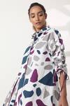 Shop_Studio Moda India_Blue 100% Cotton Printed Terrazo Collared Neck And Shirt Dress  _Online_at_Aza_Fashions