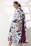 Studio Moda India_Blue 100% Cotton Printed Terrazo Collared Neck And Shirt Dress  _at_Aza_Fashions