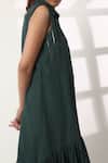 Buy_Studio Moda India_Green Cotton Shawl Neck Flutter Pleated A-line Dress _Online_at_Aza_Fashions