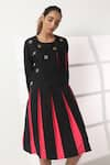 Studio Moda India_Black 100% Cotton Woven And Embellished Flurry Inverted Pleated Dress  _Online_at_Aza_Fashions