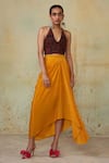 Buy_Style Junkiie_Yellow Cotton Draped Skirt  _Online_at_Aza_Fashions