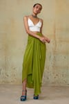 Buy_Style Junkiie_Green Crepe Asymmetric Hem Draped Skirt  _Online_at_Aza_Fashions