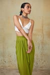 Shop_Style Junkiie_Green Crepe Asymmetric Hem Draped Skirt  _Online_at_Aza_Fashions