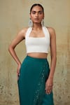 Shop_Style Junkiie_Green Crepe Beads, Fringe Asymmetric Wrap Skirt _Online_at_Aza_Fashions