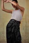 Style Junkiie_Black Georgette Embroidered Cutdana Cut Asymmetrical Skirt  _at_Aza_Fashions