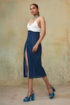 Style Junkiie_Blue Denim Plain High Waisted Skirt _at_Aza_Fashions