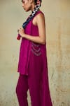 Buy_Style Junkiie_Magenta Heavy Georgette Embellished Beaded Lace Slit Trousers  _Online_at_Aza_Fashions