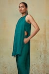 Shop_Style Junkiie_Green Silk Plain Round High Low Asymmetrical Tunic  _Online_at_Aza_Fashions