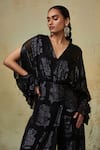 Style Junkiie_Black Georgette Embroidery V-neck Ruffled Sleeve Jumpsuit _at_Aza_Fashions