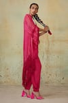 Buy_Style Junkiie_Pink Self Pattern Georgette Embellished Fringes Open Asymmetric Cape  _Online_at_Aza_Fashions