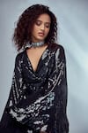 Shop_Style Junkiie_Black Sequence Georgette Embroidered Sequin Cape Sleeve Mini Romper  _Online_at_Aza_Fashions