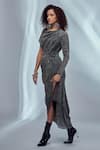 Buy_Style Junkiie_Grey Shimmer Knit One Shoulder Asymmetric Sleeve Dress  _Online_at_Aza_Fashions