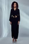 Buy_Style Junkiie_Black Crepe Paisley Pattern Shirt Collar Front Tie-up Draped Dress _Online_at_Aza_Fashions