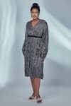 Style Junkiie_Grey Shimmer Knit V Neck Slit Kimono Dress  _Online_at_Aza_Fashions