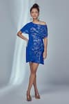 Shop_Style Junkiie_Blue Georgette Sequin And Mirror Work One Shoulder Embroidered Draped Dress _Online_at_Aza_Fashions