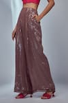 Shop_Style Junkiie_Brown Sequins Georgette Embroidered Glass Beads Flared Pant  _Online_at_Aza_Fashions