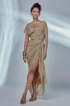 Buy_Style Junkiie_Gold Shimmer Knit Embellished Mirror And Bead Tassels Boat Draped Dress  _Online_at_Aza_Fashions