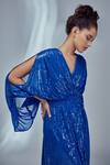 Shop_Style Junkiie_Blue Georgette Sequin And Mirror Work Surplice Neck Embroidered Kimono Dress_Online_at_Aza_Fashions