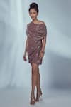 Style Junkiie Brown Sequins Georgette Mirror One Shoulder Draped Dress Online at Aza Fashions Style Junkiie_Brown Sequins Georgette Mirror One Shoulder Draped Dress _Online_at_Aza_Fashions