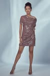 Buy Style Junkiie Brown Sequins Georgette Mirror One Shoulder Draped Dress Online at Aza Fashions Buy_Style Junkiie_Brown Sequins Georgette Mirror One Shoulder Draped Dress _Online_at_Aza_Fashions