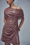 Shop Style Junkiie Brown Sequins Georgette Mirror One Shoulder Draped Dress Online at Aza Fashions Shop_Style Junkiie_Brown Sequins Georgette Mirror One Shoulder Draped Dress _Online_at_Aza_Fashions