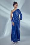 Style Junkiie_Blue Georgette Embroidered Sequin And Glass Beads Work One Neck Jumpsuit  _Online_at_Aza_Fashions