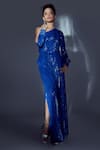 Buy_Style Junkiie_Blue Georgette Embroidered Sequin And Glass Beads Work One Neck Jumpsuit  