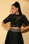 Madder Much_Black Cupro Modal Gloria Cutwork Crop Top And Skirt Set_Online_at_Aza_Fashions