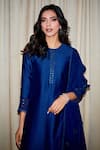 Dohr India_Blue Kurta And Palazzo Silk Chanderi Embroidery Sequin Suhana Placket Set _Online_at_Aza_Fashions