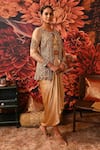 Buy_Moledro_Gold Brocade, Organza, Satin Embroidery, Sunehri Jacket Skirt Set _Online_at_Aza_Fashions