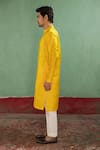 Artless_Yellow Vegan Leather Plain Sunshine Mandarin Collar Kurta Set _Online_at_Aza_Fashions