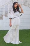 Monk & Mei_White Georgette Embroidered Floral V Neck Kaftan And Sharara Set _Online_at_Aza_Fashions