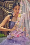 Surily G_Purple Embroidered Thread Floral Tiered Lehenga Saree  _Online_at_Aza_Fashions