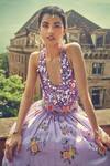 Surily G_Purple Net Hand Embroidered Sequin Work Halter Neck Bodysuit  _Online_at_Aza_Fashions
