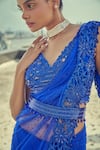 Shop_Surily G_Blue Net Embroidered Floral Cutwork Pre-draped Saree  _Online_at_Aza_Fashions